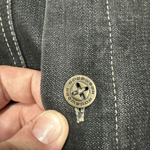 Vintage Rocawear Grey/Black Denim Jean Jacket Y2K 90s Hip Hop, Jay Z Mens Sz XL - Picture 3 of 8